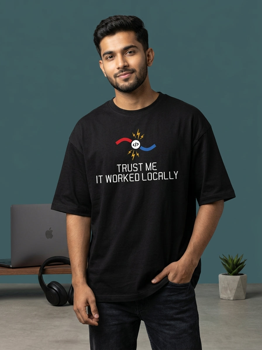 Worked Locally- Black Coding Oversized Tshirt