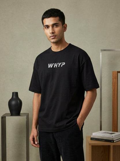 Why?- Black Round Neck Corporate T-shirt