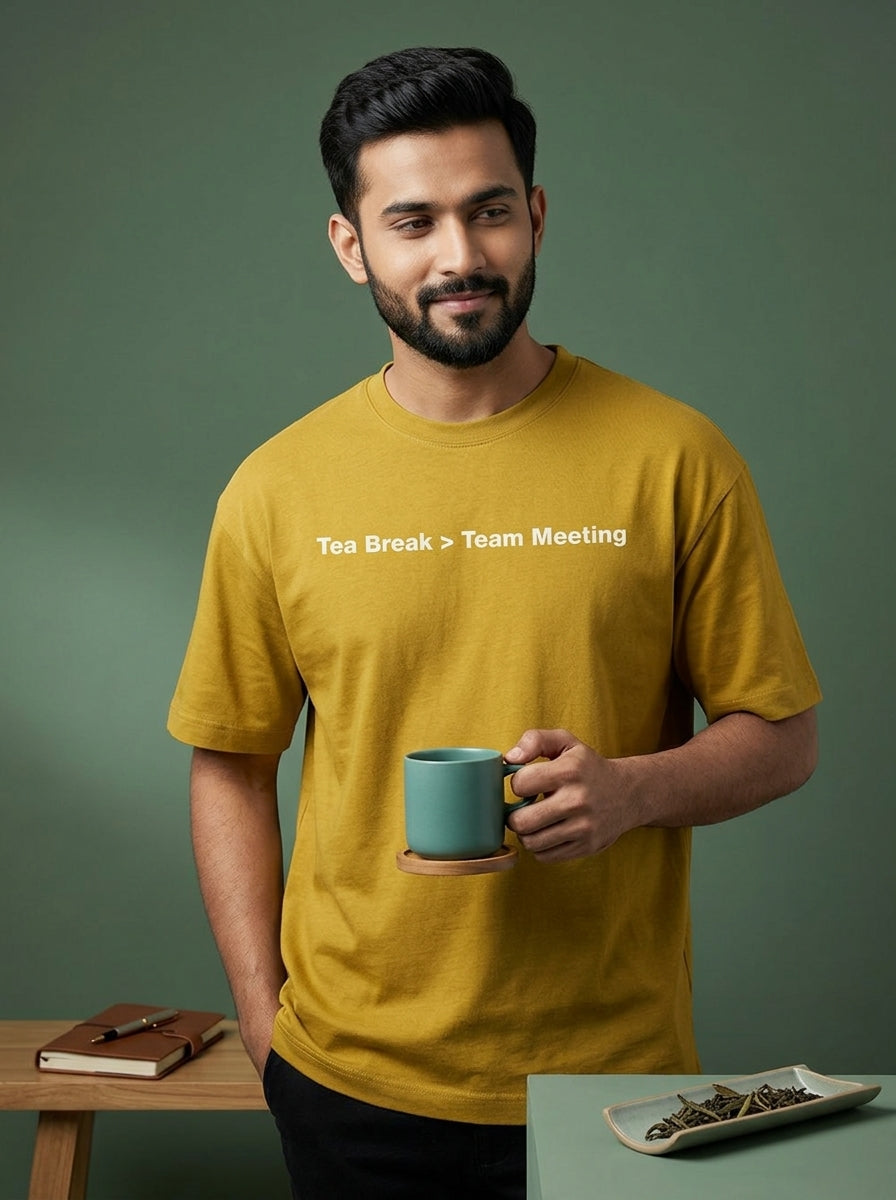 Tea Break- Mustard Yellow Round Neck Corporate T-shirt