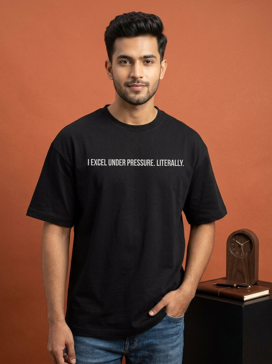 Excel Under Pressure- Black Round Neck Corporate T-shirt