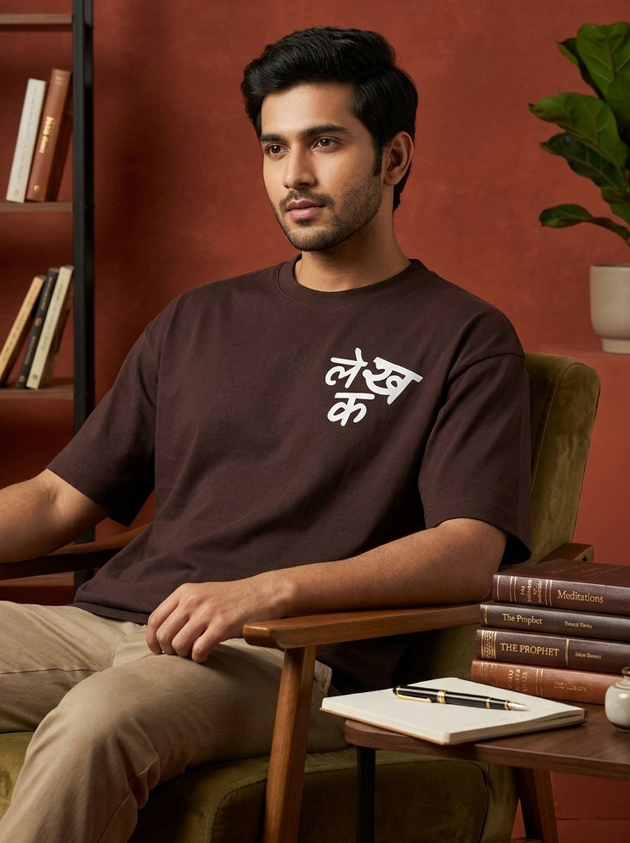 Lekhak- Coffee Brown Round Neck Writer T-shirt