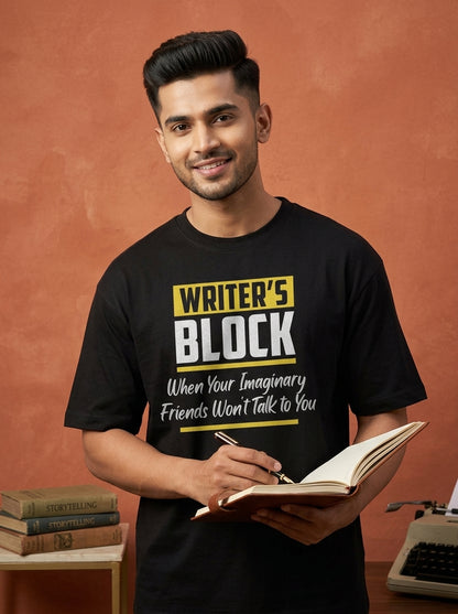 Writer's Block- Black Round Neck Writer T-shirt