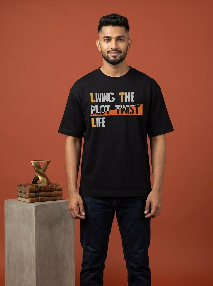 Living the Plot Twist Life- Black Round Neck Writer T-shirt
