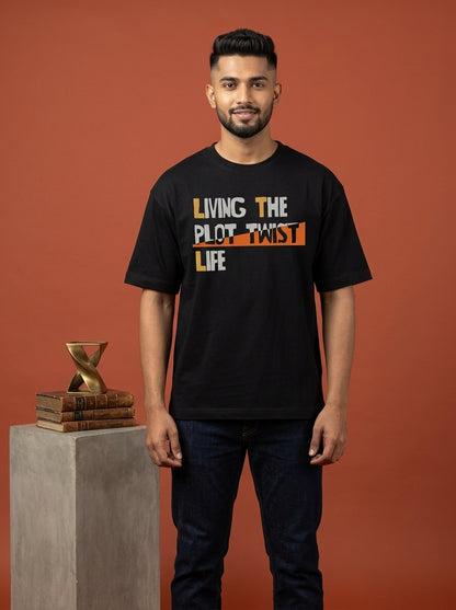 Living the Plot Twist Life- Black Round Neck Writer T-shirt