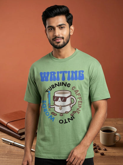 Turning caffeine into Words- Mint Round Neck Writer T-shirt
