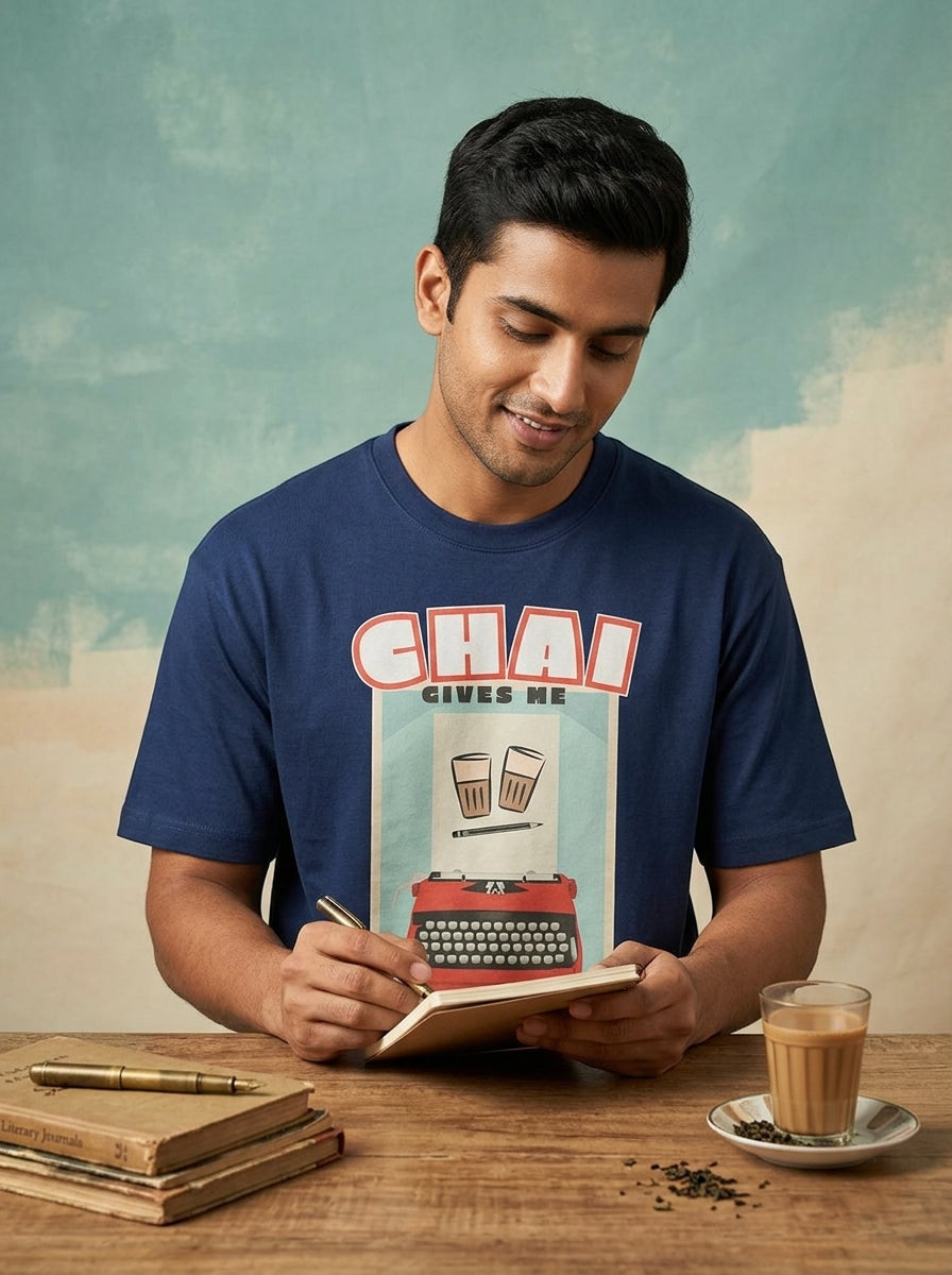 Chai & Writing- Navy Blue Round Neck Writer T-shirt
