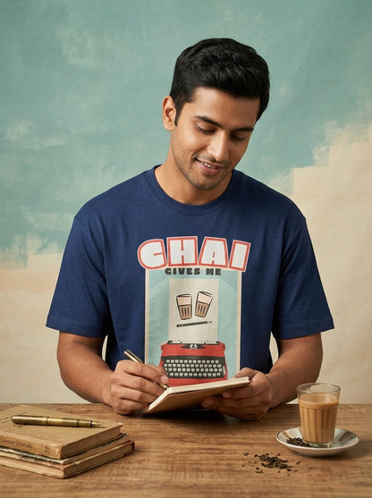 Chai & Writing- Navy Blue Round Neck Writer T-shirt
