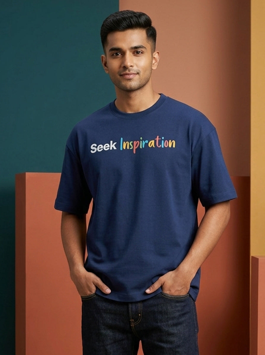 Seek Inspiration- Navy Blue Round Neck Writer T-shirt