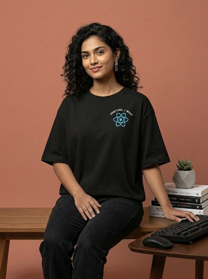 I Might React - Black Coding Oversized Tshirt