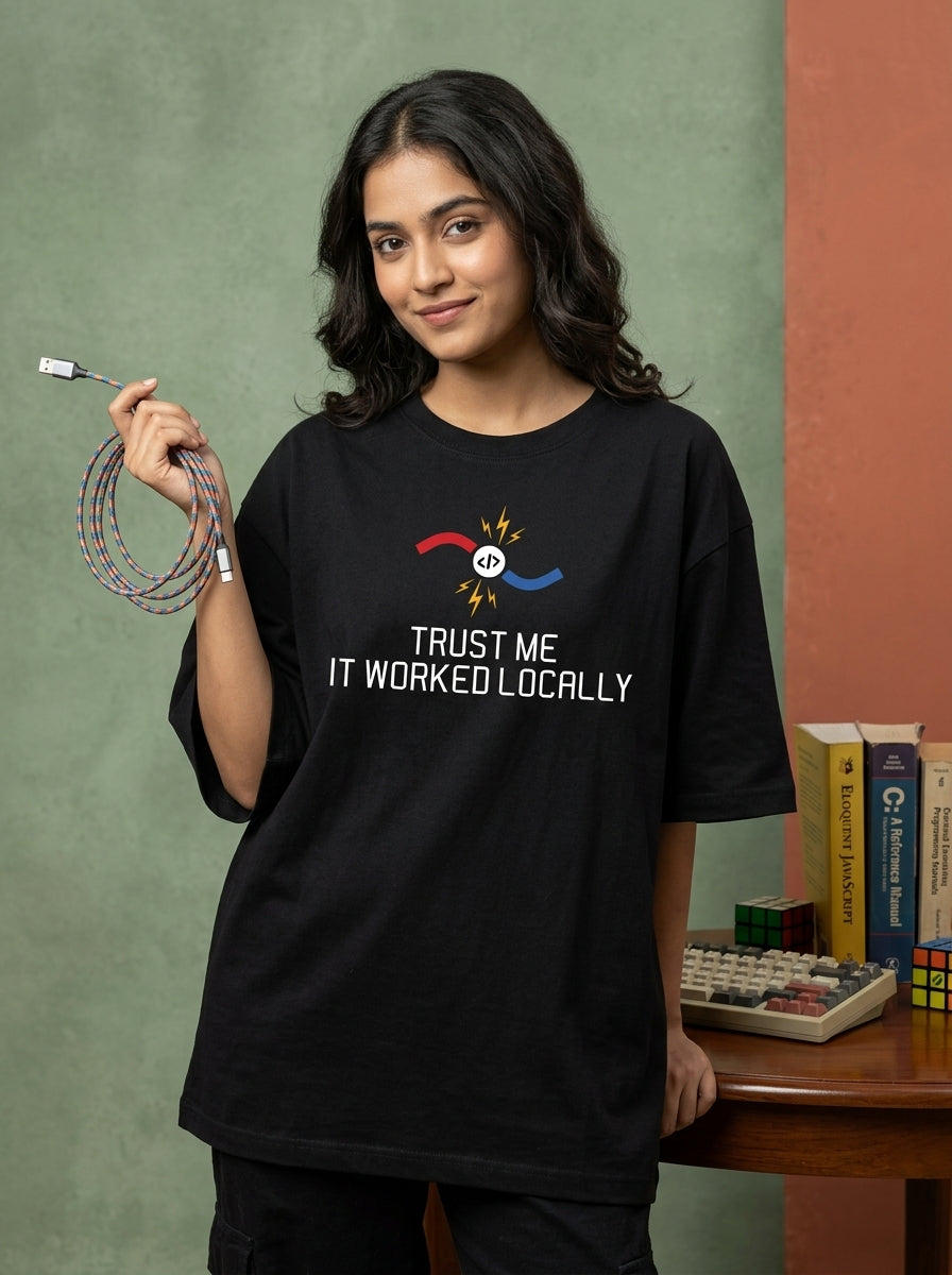 Worked Locally- Black Coding Oversized Tshirt