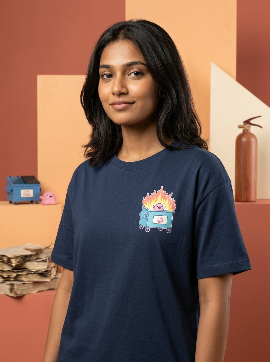 I am Fine - Navy Blue Corporate Round Neck T-shirt