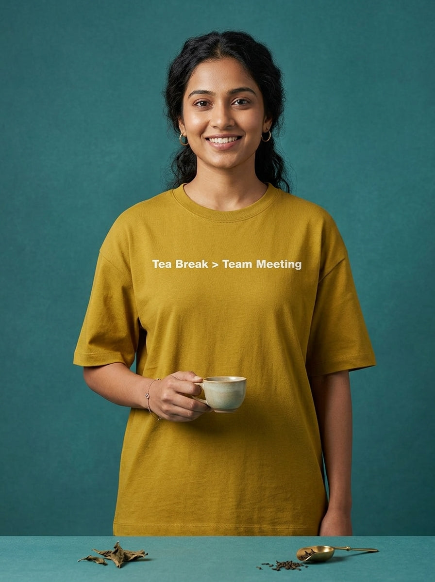 Tea Break- Mustard Yellow Round Neck Corporate T-shirt