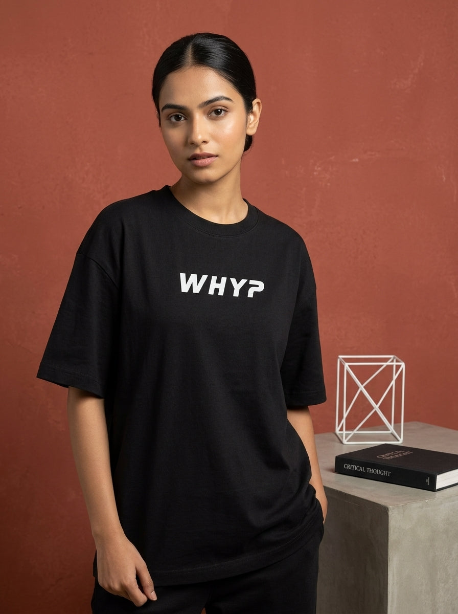 Why?- Black Round Neck Corporate T-shirt