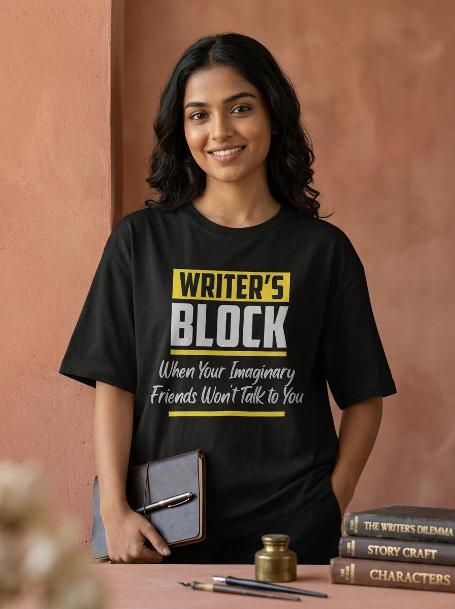 Writer's Block- Black Round Neck Writer T-shirt