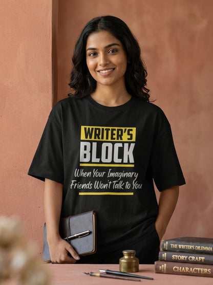 Writer's Block- Black Round Neck Writer T-shirt