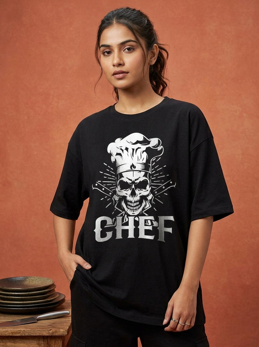 Chef Skull- Black Chef Oversized Tshirt