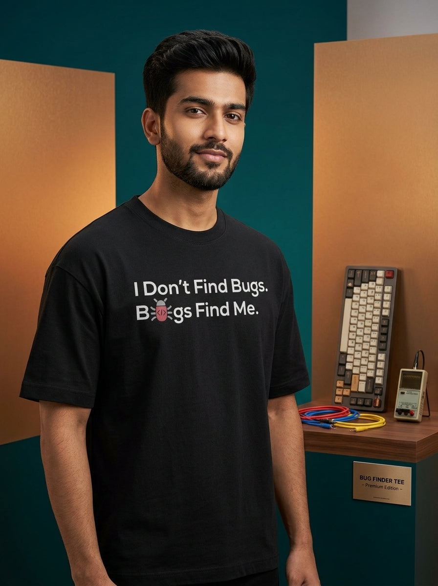 Bugs Find Me- Black Round Neck Coding T-shirt