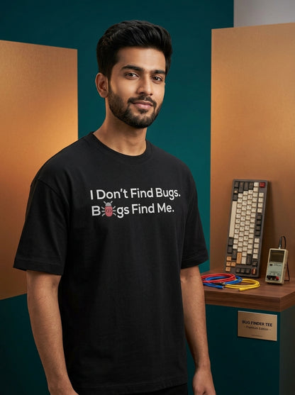 Bugs Find Me- Black Round Neck Coding T-shirt