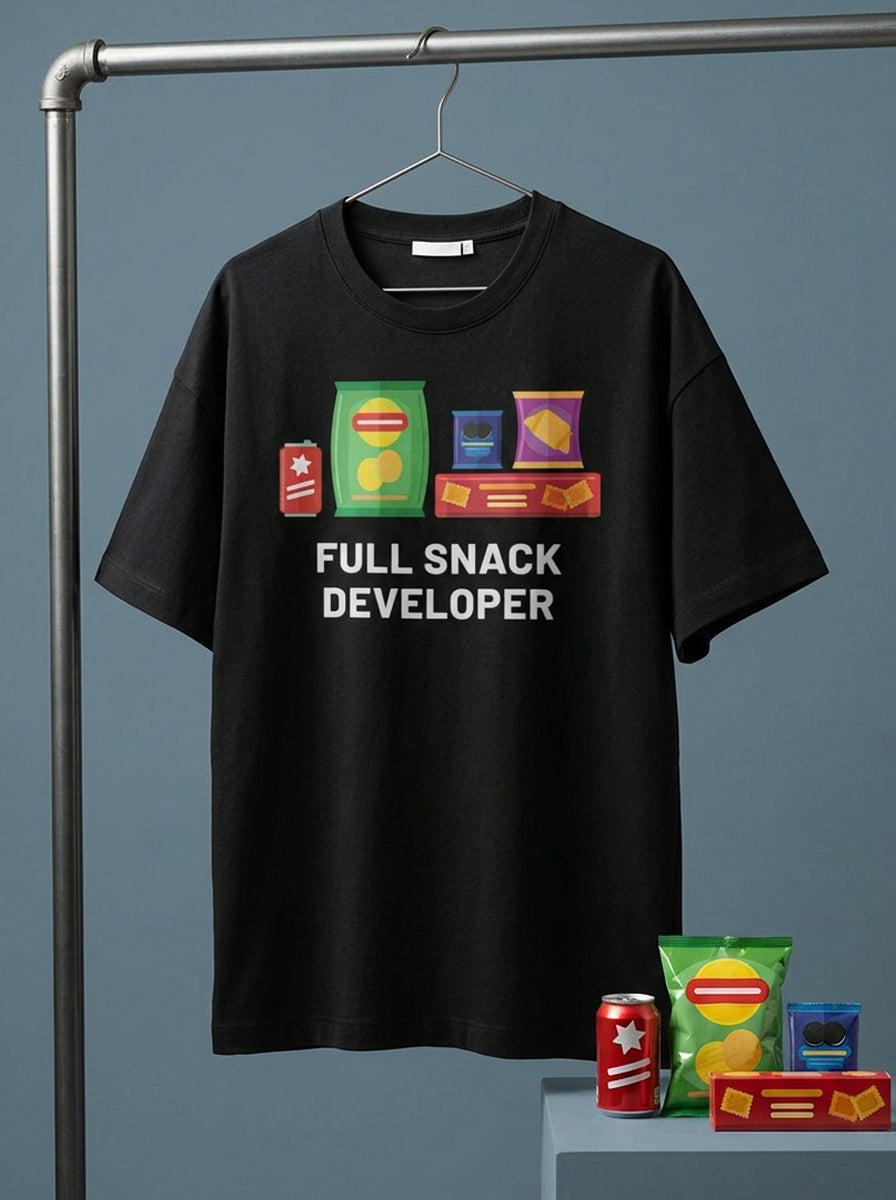 Full Snack Developer- Black Round Neck Coding T-shirt