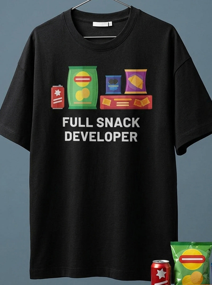 Full Snack Developer- Black Round Neck Coding T-shirt