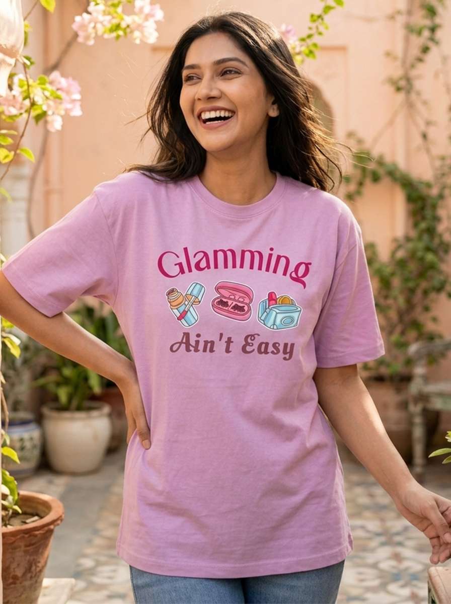 Glamming Ain't Easy- Light Pink Round Neck Unisex Makeup Artist T-shirt