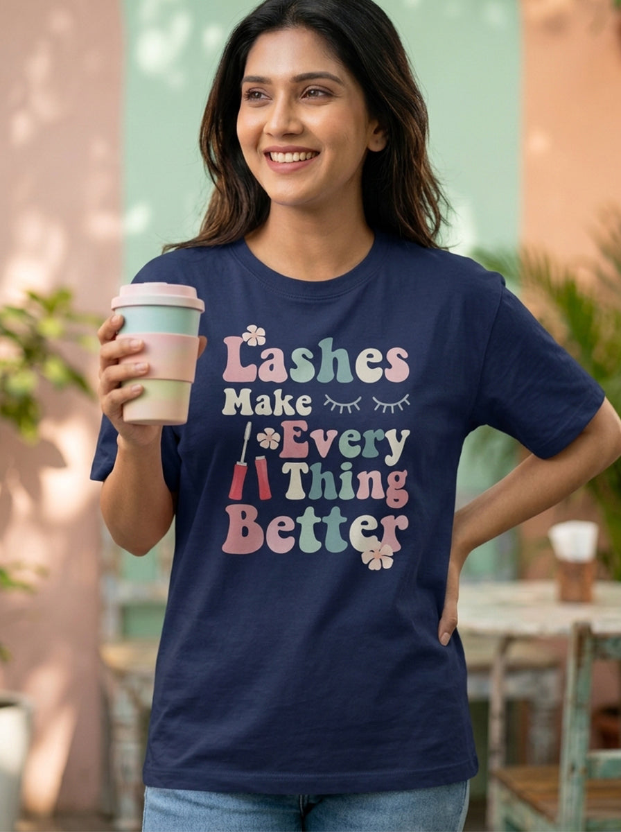 Lashes for Better- Navy Blue Round Neck Unisex Makeup Artist T-shirt