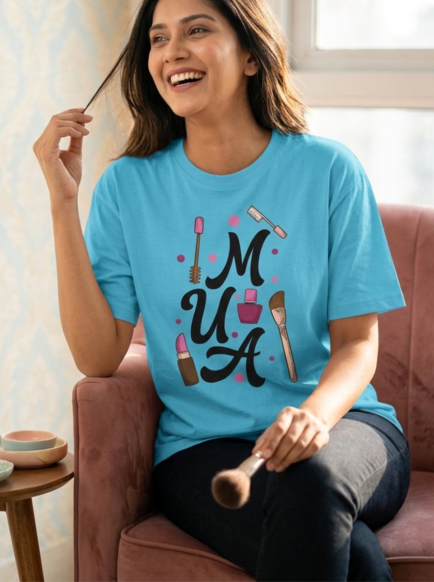 MUA- Sky Blue Round Neck Unisex Makeup Artist T-shirt