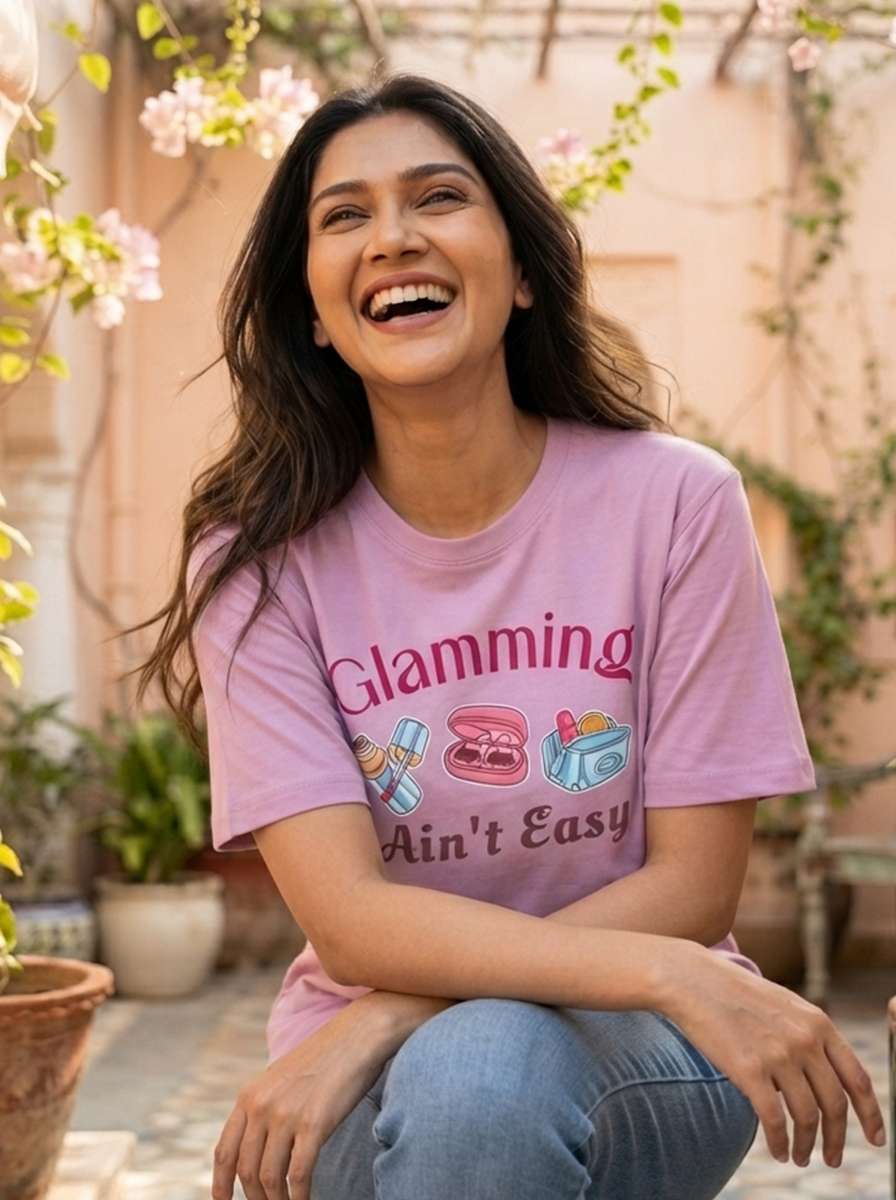 Glamming Ain't Easy- Light Pink Round Neck Unisex Makeup Artist T-shirt