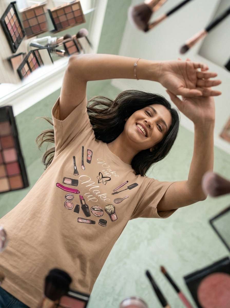 Wakeup & Makeup- Beige Round Neck Unisex Makeup Artist T-shirt