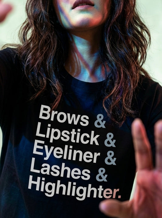 Brows & Lipsticks- Black Round Neck Unisex Makeup Artist T-shirt