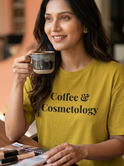 Coffee & Cosmetics- Mustard Yellow Round Neck Unisex  Makeup Artist T-shirt