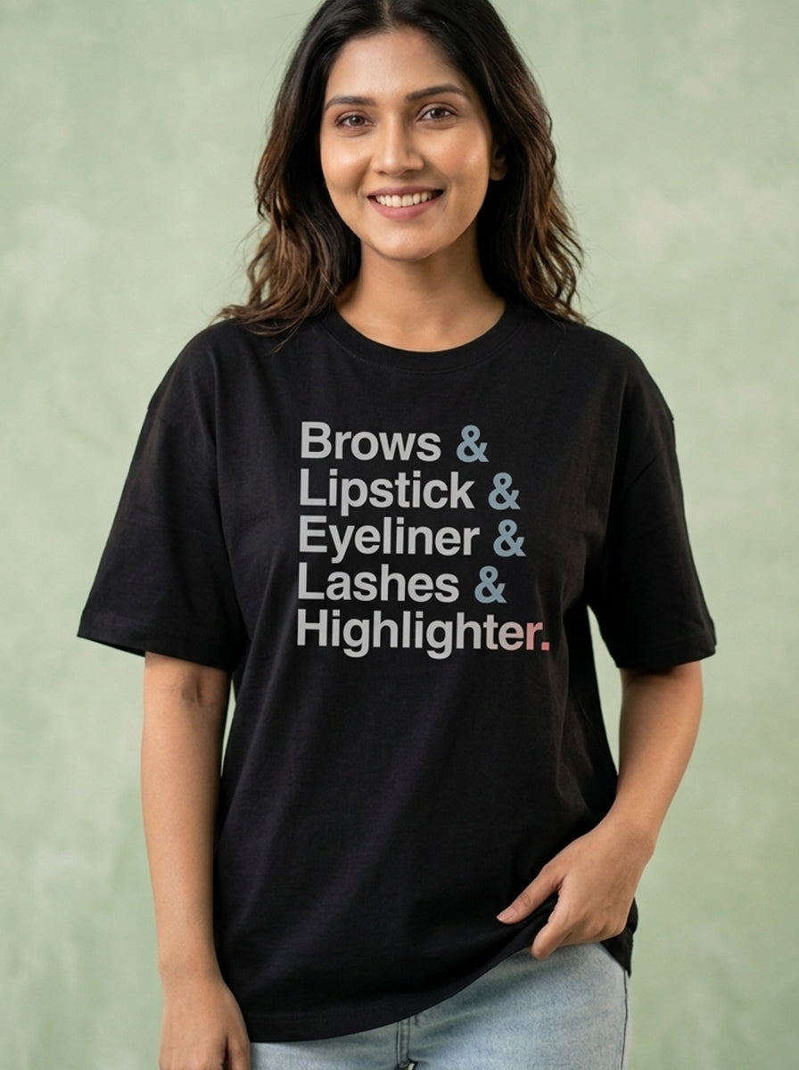 Brows & Lipsticks- Black Round Neck Unisex Makeup Artist T-shirt
