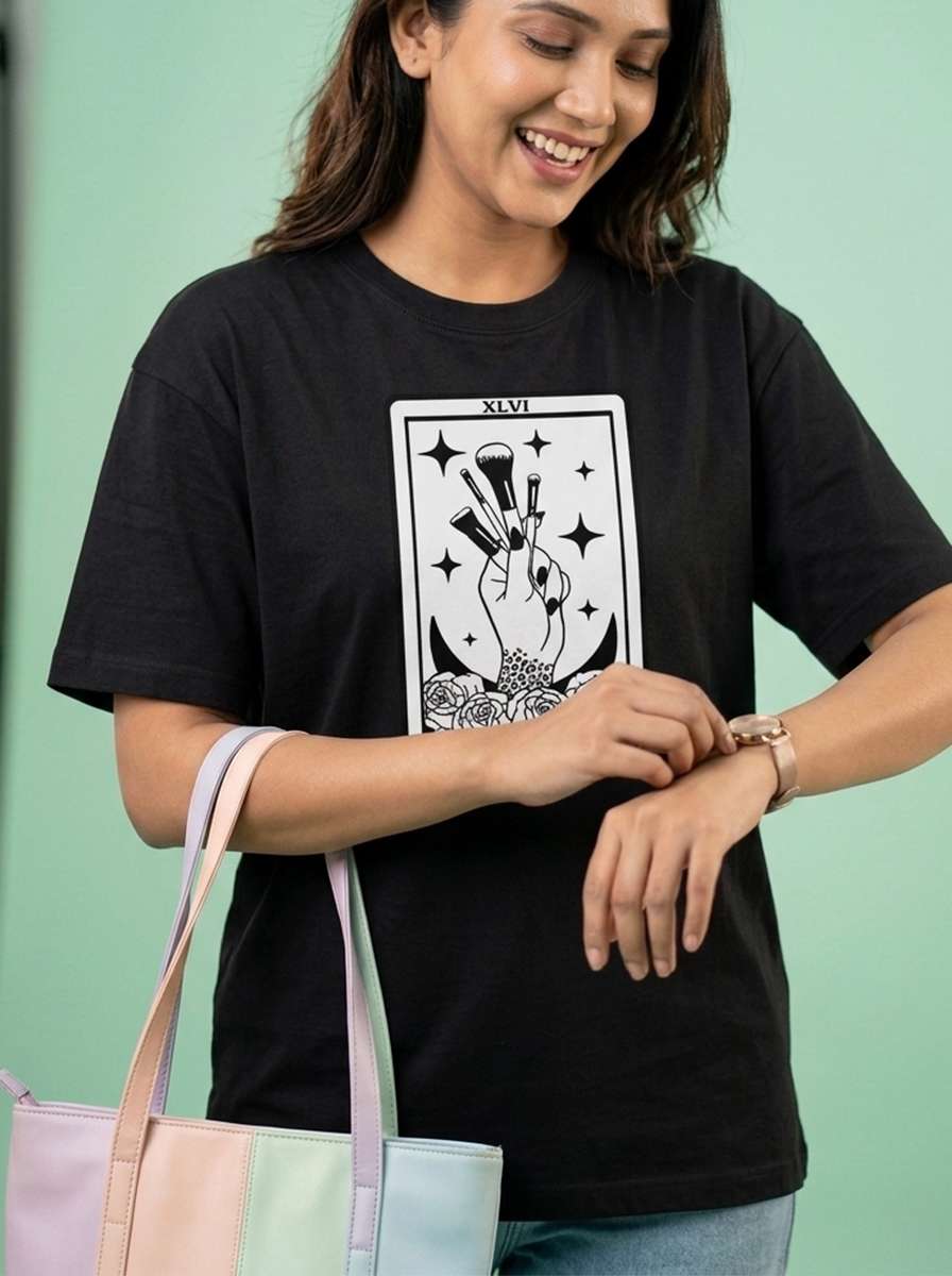 Makeup Tarot- Black Round Neck Unisex Makeup Artist T-shirt