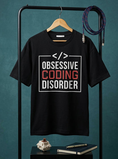 Obsessive Coding Disorder- Black Round Neck Coding T-shirt