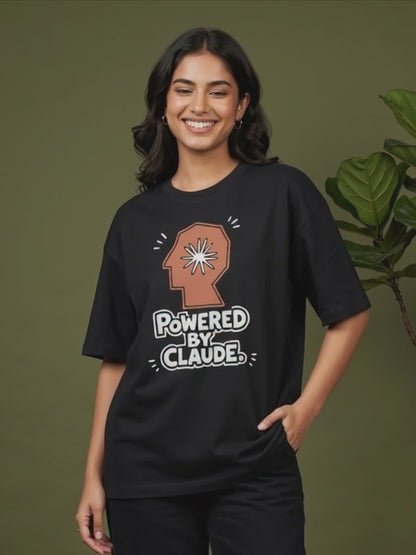 Powered By Claude- Black Round Neck A.I. Tshirt