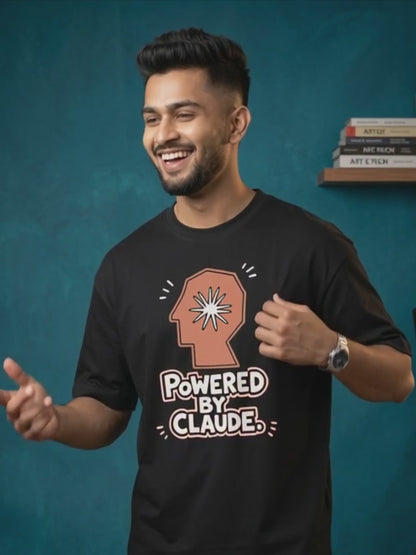 Powered By Claude- Black Round Neck A.I. Tshirt