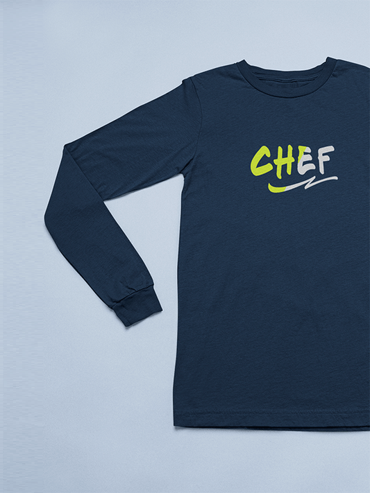 Chef Street Style- Navy Blue Crew Neck, Full Sleeves Chef T-shirt