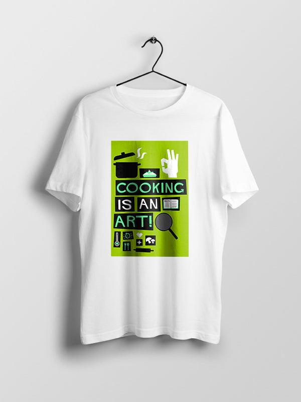 Cooking is an Art- White Crew Neck Chef T-shirt
