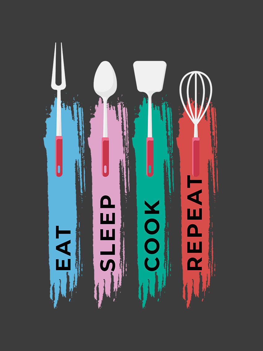 Eat Sleep Cook Repeat- Charcoal Grey Crew Neck Chef T-shirt