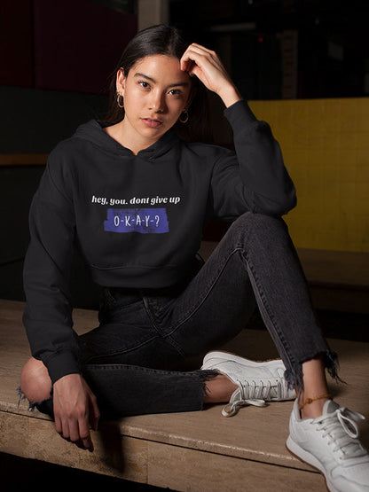 Okay?- Black Crop Hoodie