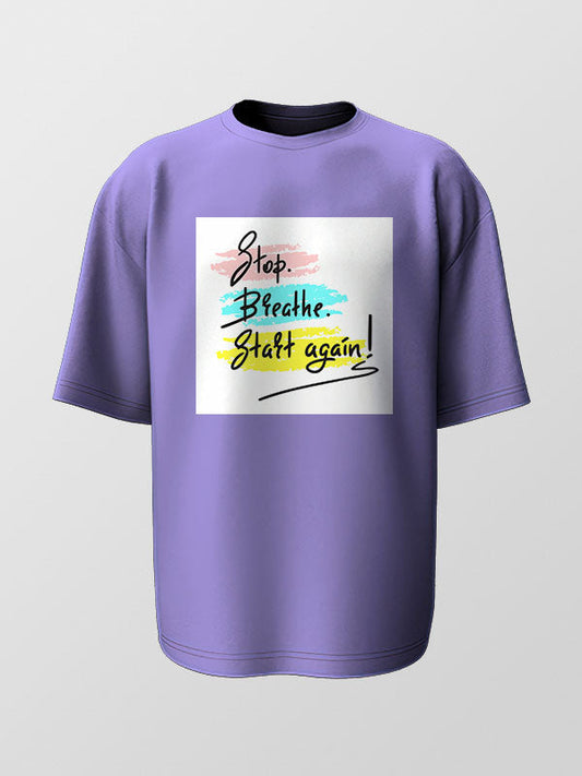 Start Again- Lavender Round Neck Yoga Oversized T-shirt
