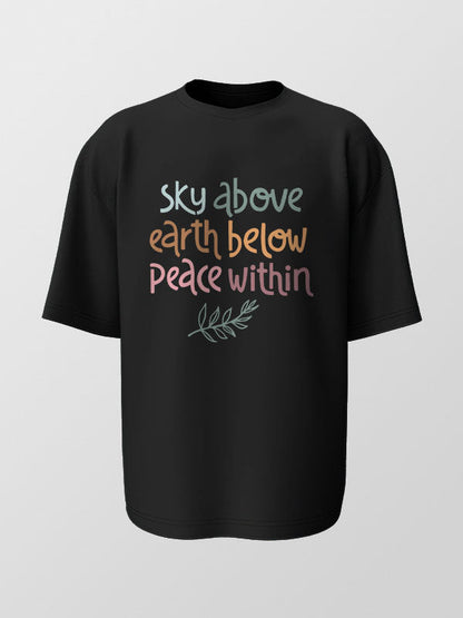 Peace Within- Black Round Neck Yoga Oversized T-shirt