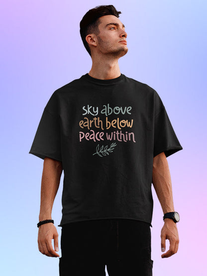 Peace Within- Black Round Neck Yoga Oversized T-shirt