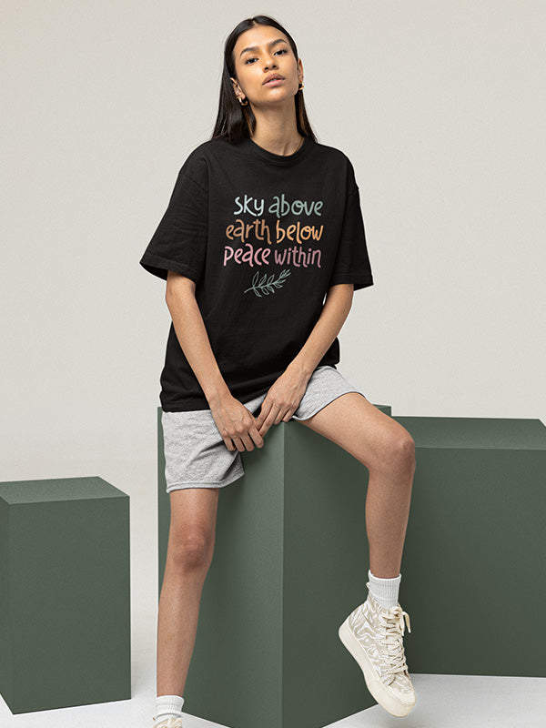 Peace Within- Black Round Neck Yoga Oversized T-shirt