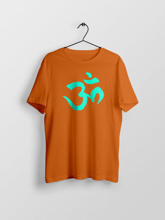 Om Symbol- Orange Round Neck Yoga T-shirt