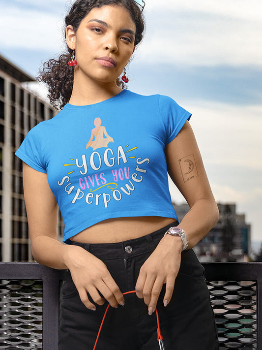 Yoga Is my Superpower- Sky Blue Yoga Crop Top