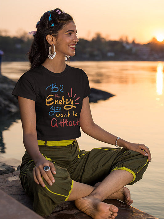 Energy you attract- Black Yoga Crop Top